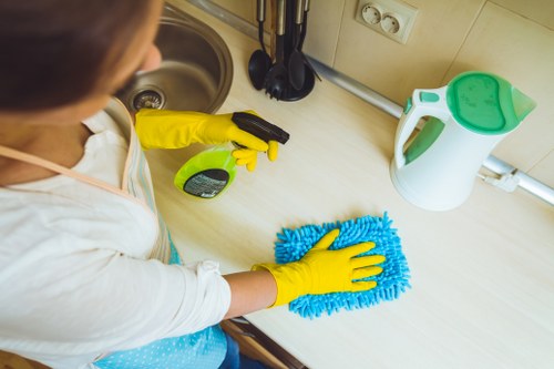 Safety inspection of carpet cleaning area before work begins