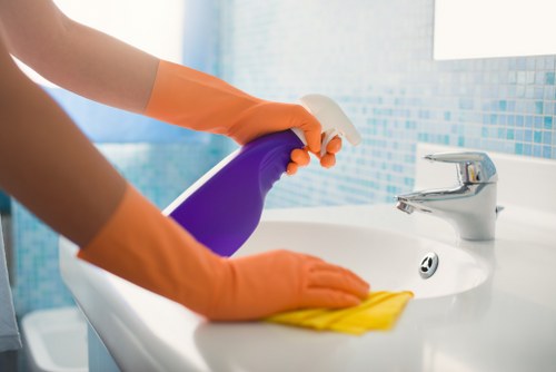 Technician treating a mattress stain during a cleaning visit in Tooting